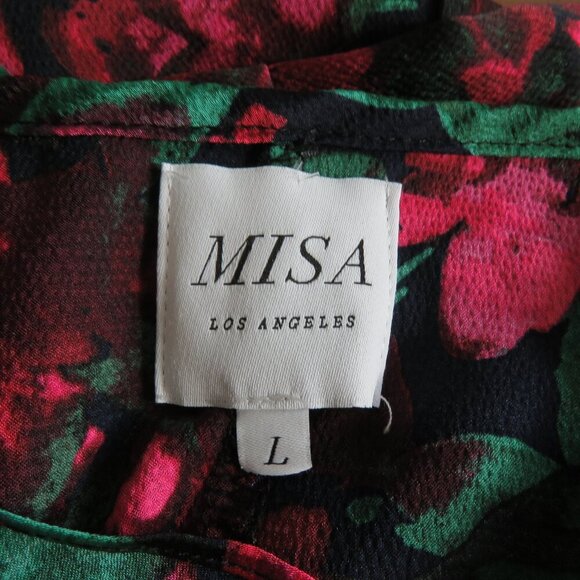 MISA LOS ANGELES Talah Floral Ruffle Satin Bodysuit Boho Romantic - Size L - Picture 16 of 16